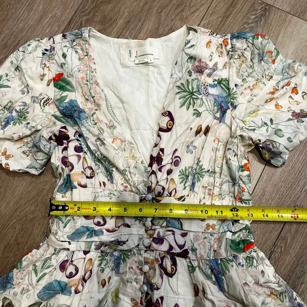 ANTHROPOLOGIE Women's The Katerina V-Neck Button-Front Dress Size M In Neutral - Picture 7 of 11